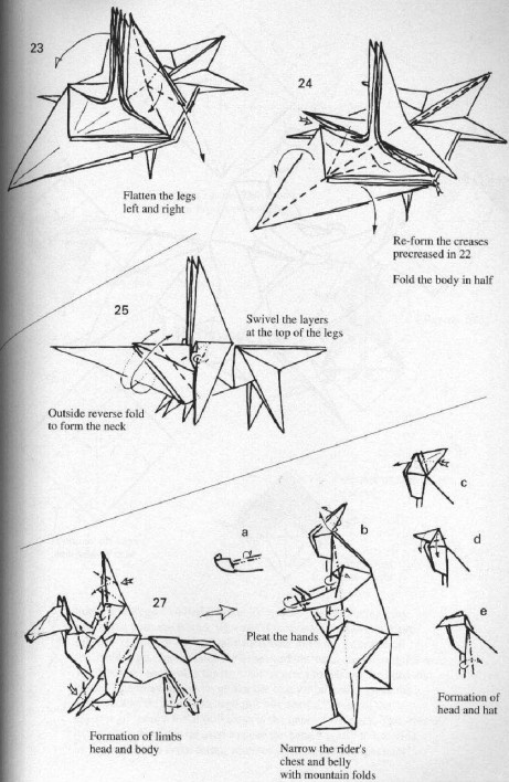 最终完成制作之后的折纸骑马人基本的折叠方法还是很容易表现的