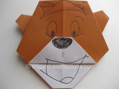 儿童折纸大全之简单折纸小熊脸的折纸图解教程