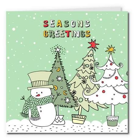 圣诞贺卡之可爱圣诞雪人与卡通圣诞树贺卡制作模版PDF下载