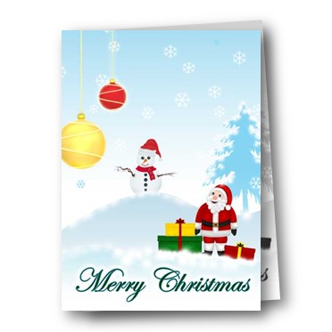 圣诞老人与圣诞雪人送礼物的可打印圣诞贺卡手工DIY制作下载