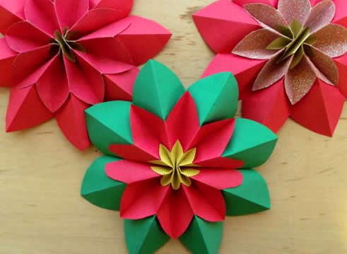 圣诞节折纸花大全之一品红折法视频教程