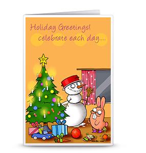 圣诞贺卡之雪人兔子庆祝每一天可打印手工自制圣诞贺卡模版