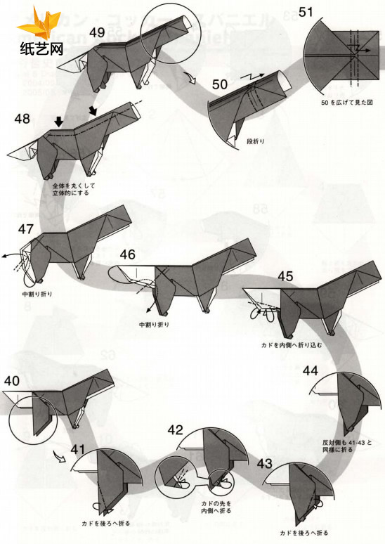 学习折纸图解的教程展现出折纸狗狗是通过什么样的方式表现自己的