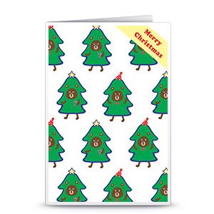 圣诞贺卡之蜷缩到圣诞树里的小熊手工自制可打印贺卡模版免费下载