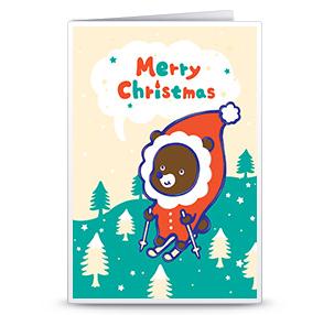 圣诞贺卡之泰迪熊滑雪可打印自制圣诞贺卡模版下载