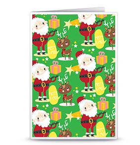 圣诞贺卡之圣诞老人礼物与驯鹿可打印免费自制手工贺卡模版下载