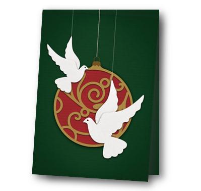 圣诞贺卡之圣安小球与圣诞鸽子的可打印圣诞贺卡模版免费下载