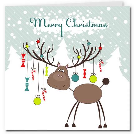 圣诞贺卡之驯鹿加圣诞小装饰物卡通可打印自制贺卡模版下载