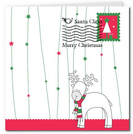 圣诞贺卡之圣诞驯鹿明信片可打印贺卡的PDF模版免费下载