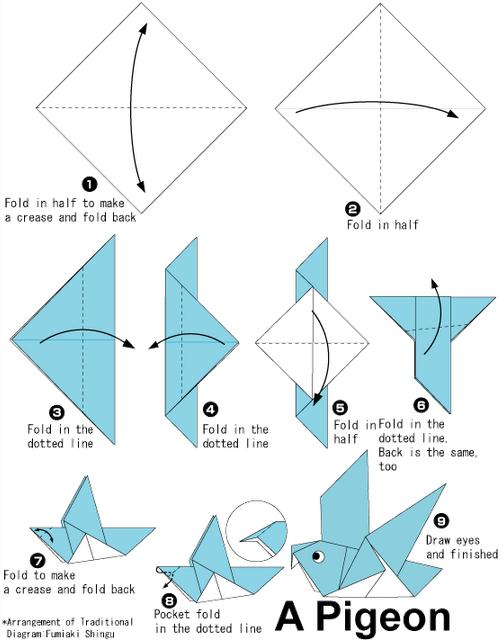 折纸鸽子的手工折纸图解教程展示出漂亮的折纸鸽子如何制作
