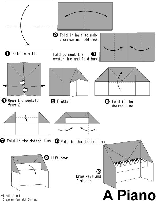 钢琴折纸图解教程展示出漂亮的折纸钢琴是如何制作的