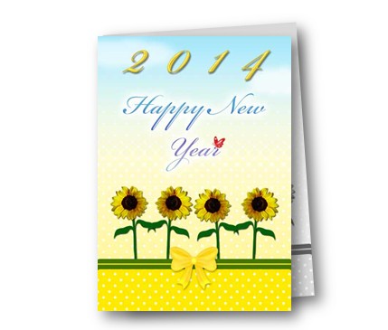手工向日葵2014年新年贺卡制作可打印模版的免费下载