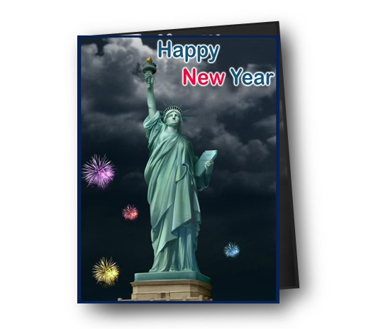 新年贺卡手工制作大全分享最新的自由女神像新年贺卡模板