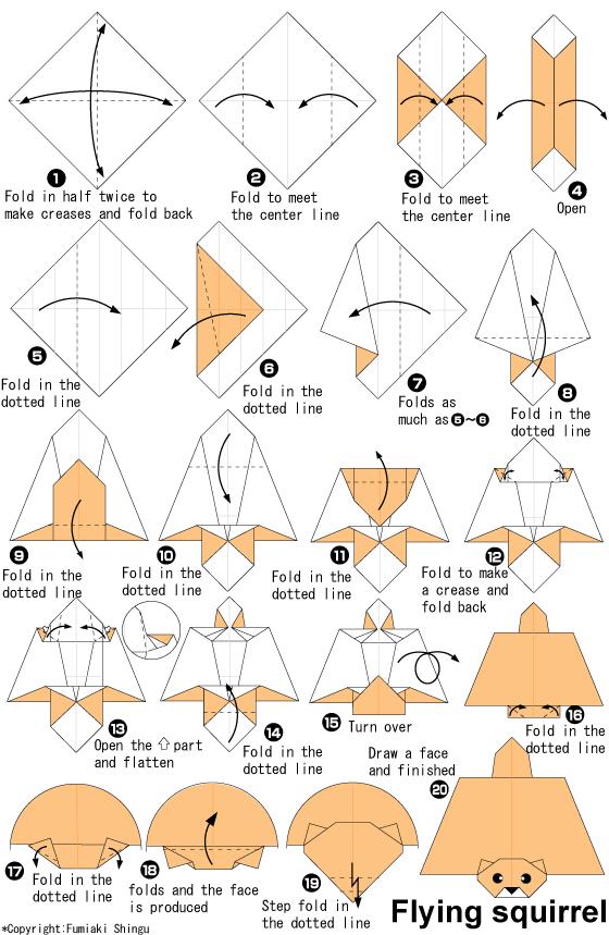 手工折纸飞鼠的基本折法教程展示出折纸飞鼠是如何进行制作的