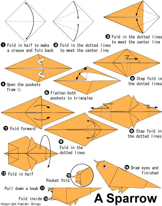 手工折纸麻雀简单折法教程一步一步的教你折叠出可爱的折纸麻雀