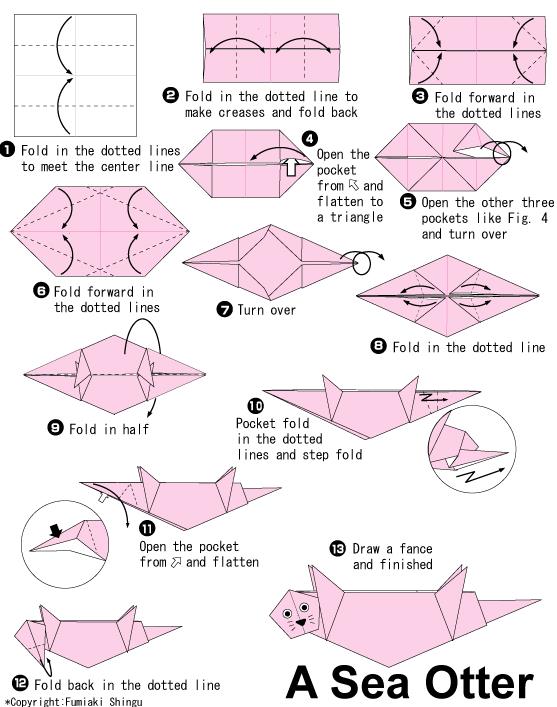 手工折纸小海獭的基本折法展示出折纸海獭是如何完成制作的