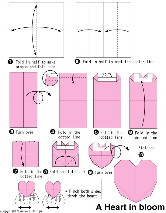 手工折纸心的基本折法教程展示出折纸心是如何完成制作的