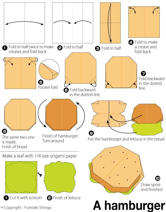 简单的折纸汉堡基本折法教程帮助我们制作出可爱的折纸汉堡