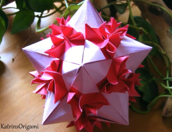 折纸花大全之组合折纸盆景花球的手工折纸视频教程