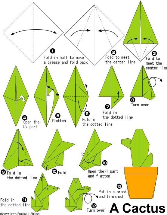 手工折纸仙人掌的基本折法图解教程告诉你如何快速的制作折纸仙人掌