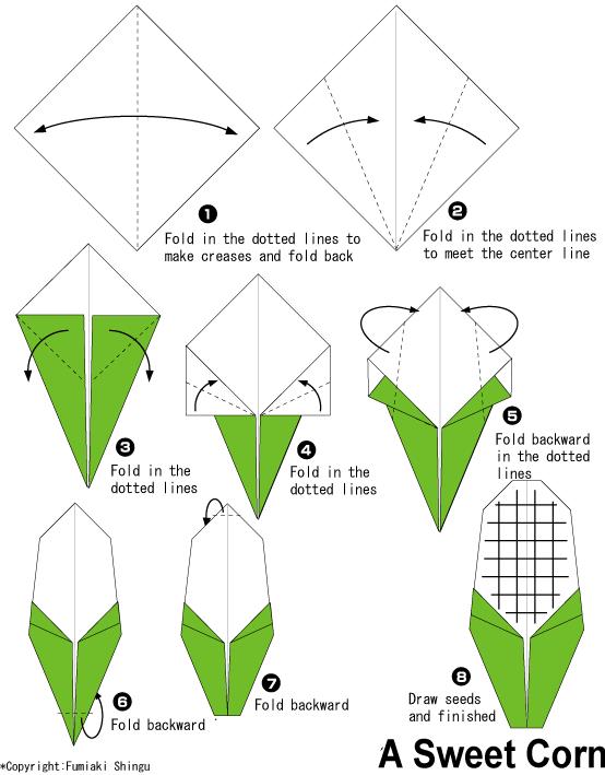 简单的折纸玉米折纸图解教程一步一步的教你折叠出可爱的折纸玉米