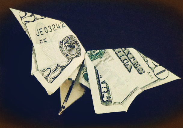 人民币折纸大全之美元折纸蝴蝶的手工视频折纸教程
