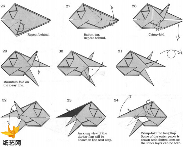 扳机鱼手工折纸图解教程一步一步的教你完成扳机鱼的折叠