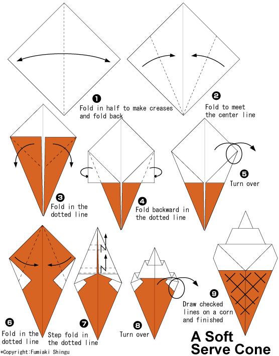 简单的手工折纸冰激凌折纸图解教程教你折叠出可爱的折纸蛋筒冰激凌