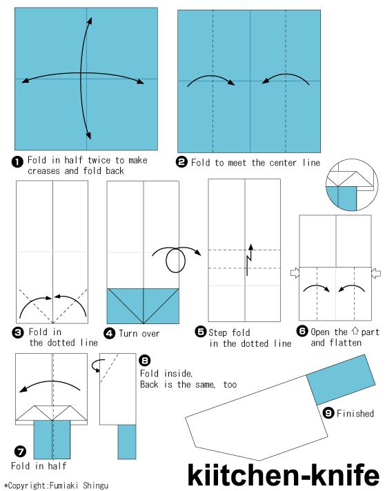简单的儿童折纸菜刀基本折法展示出折纸菜刀应该是如何进行折叠制作的