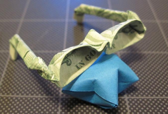 美元折纸大全之仿真折纸眼镜的纸币手工折纸视频教程