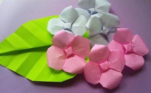 折纸花大全之简单便签纸折纸八仙花的手工折纸视频教程