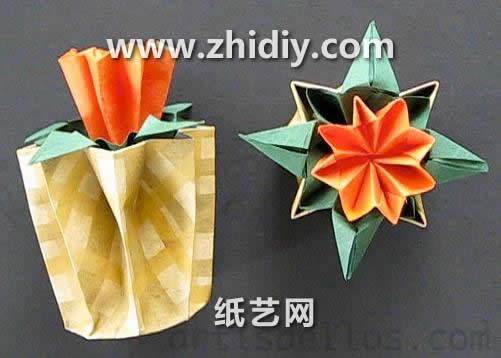 折纸花瓶和折纸花的组合式手工折纸视频教程