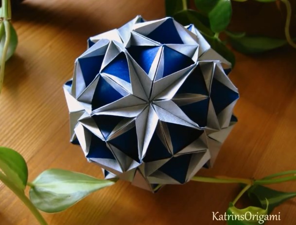 手工折纸花球灯笼制作方法之雪之星手工折纸球花教程