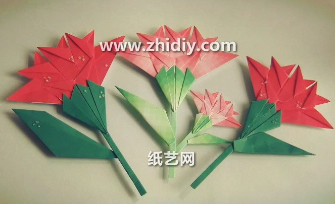 母亲节平面折纸花康乃馨的折纸手工视频教程