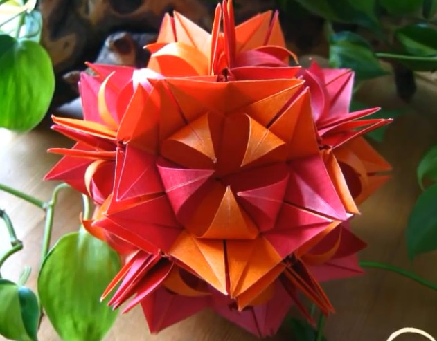 热烈火焰折纸花球灯笼制作方法手工折纸视频教程