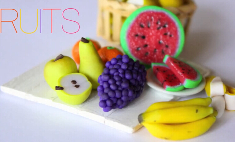 橡皮泥手工制作图片视频教程教你制作橡皮泥的水果大全—香蕉、西瓜、苹果、梨、葡萄和橘子