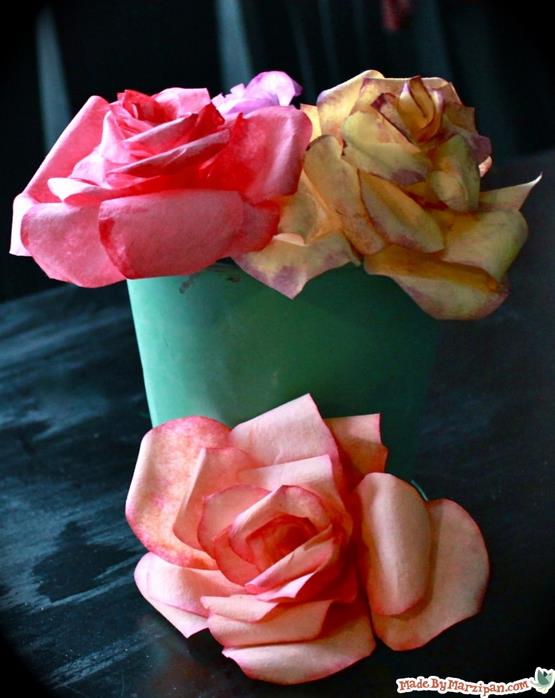 纸玫瑰花如何手工制作之咖啡滤纸模板纸玫瑰花制作