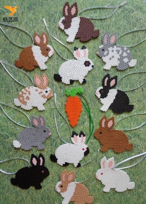 拼拼豆豆小兔子图案和手工制作欣赏