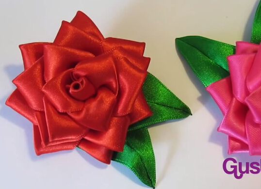 缎带丝带编织手工玫瑰花的DIY制作教程