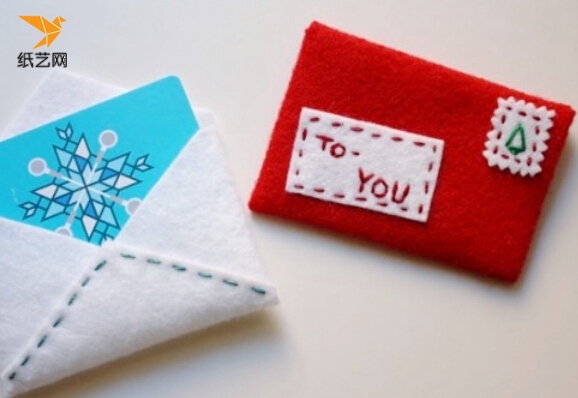 手工制作装圣诞节贺卡的羊毛毡信封和卡包