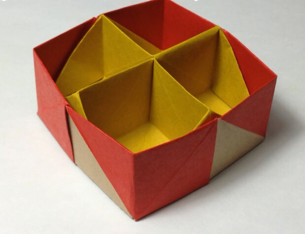手工折纸收纳盒折法制作教程教你四格折纸盒子怎么折