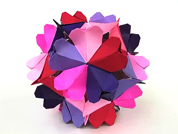 情人节折纸心立体纸艺花球手工制作方法教程