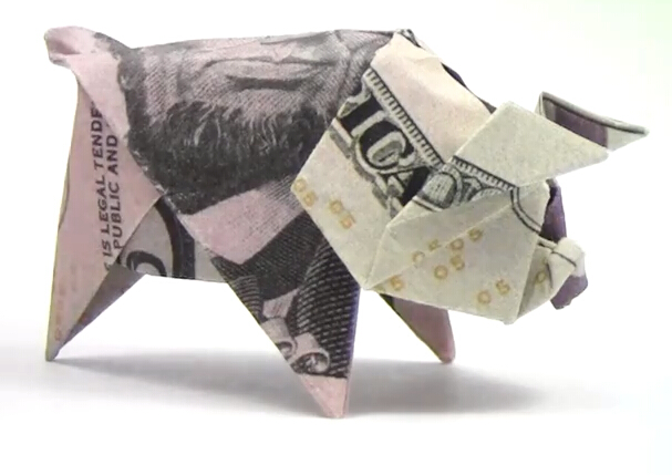 美元折纸猪的手工折纸视频教程