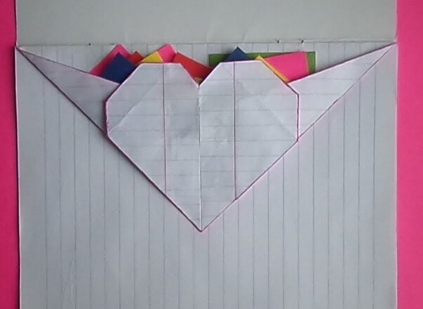 用记事本折叠创意折纸心收纳小口袋的手工制作教程
