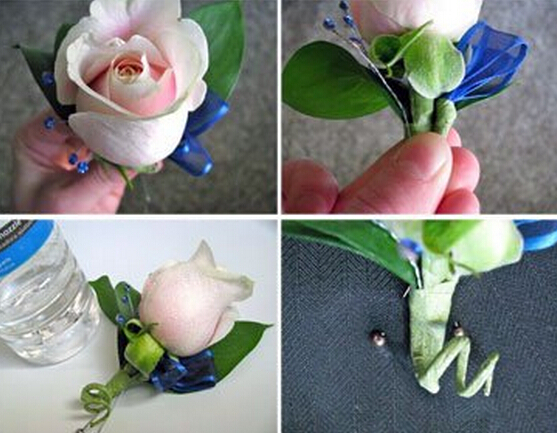 手工自制鲜花制作的男士胸花方法教程