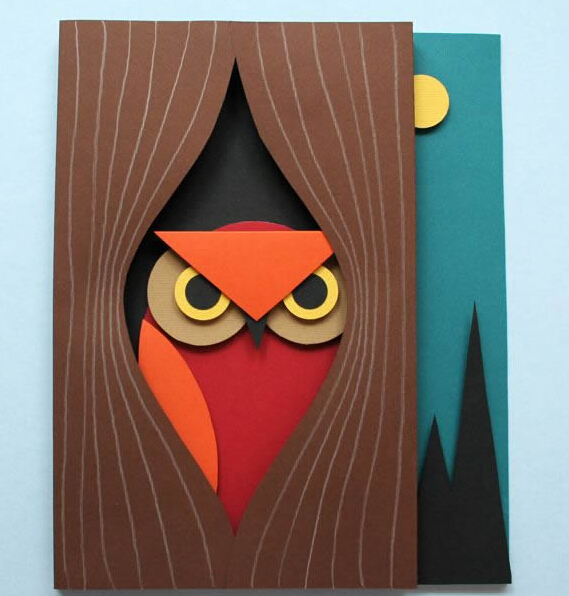 万圣节猫头鹰立体纸雕贺卡的手工制作教程【附贺卡模板】