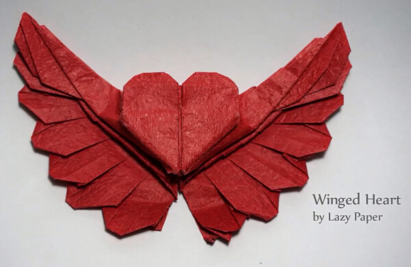 最新情人节立体带翅膀的折纸心折纸教