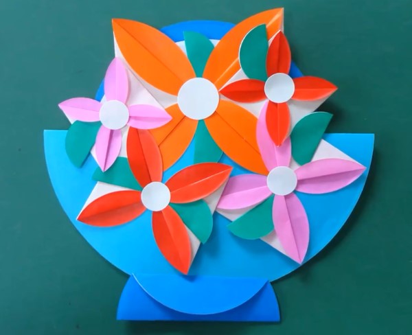 母亲节平面花篮手工折纸制作教程