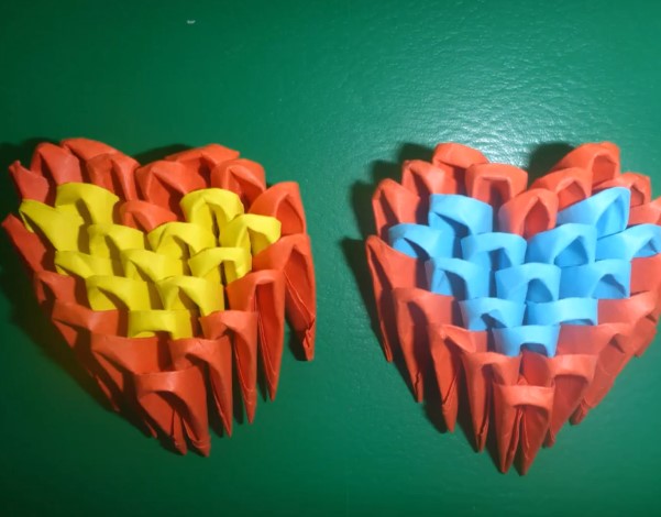 情人节简单立体折纸三角插折纸心的折法视频教程