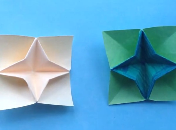 简单折纸花方形四瓣花的折法制作教程